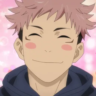 🎱 Itadori Yuji Jujutsu Kaisen anime, tersenyum, rambut merah muda, bahagia, animasi telegram sticker