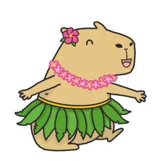 💃 Capivara, Animal, Fofo, Flor, Lei, Hula, Saia, Desenho animado telegram sticker
