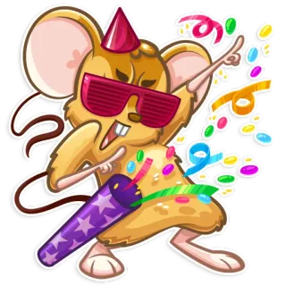 🎉 rato, festa, celebração, confete, óculos de sol, desenho animado, animal whatsapp sticker