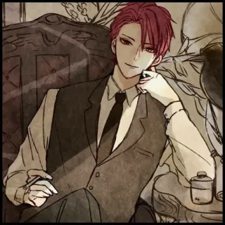🦋 Anime, Manga, Postać, Portret, Męski, Garnitur, Siedzący telegram sticker