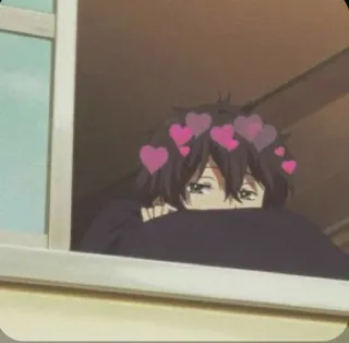 😋 Anime, Chłopak, Serca, Okno, Słodki telegram sticker