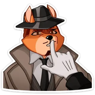 🤫 cartoon, dog, detective, hat, trench coat, shush, quiet whatsapp sticker