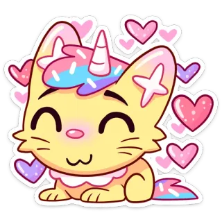 🥰 gato, unicórnio, fofo, kawaii, adesivo, corações, animal, fantasia whatsapp sticker