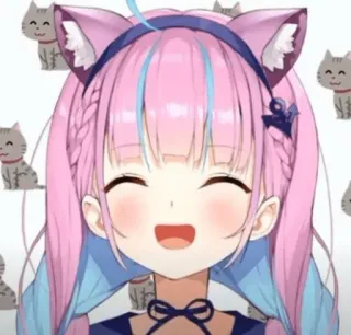 👾 gadis anime, imut, telinga kucing, rambut pink, kartun, vtuber telegram sticker