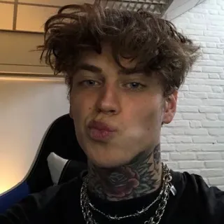 😏 homem, retrato, tatuagem pescoço, cabelo encaracolado, corrente, rosto, pessoa telegram sticker
