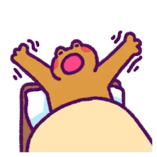 🌚 rã, animal, acordando, manhã, cama, fofo, desenho animado telegram sticker