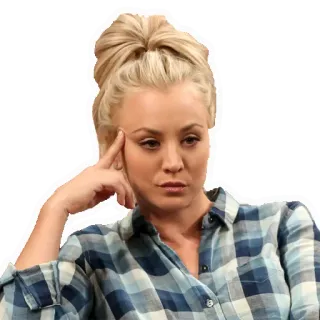 🧐 frau, blond, nachdenklich, kaley cuoco, flanell telegram sticker