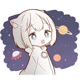 🌌 Dessin animé, Anime, Chat, Planète, Espace, Kawaii, Mignon telegram sticker