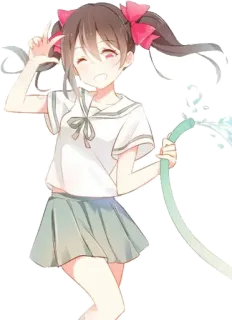 ✌ Ragazza anime, Uniforme scolastica, Personaggio cartone animato, Carina, Stile giapponese, Codini, Tubo da giardino, Allegra telegram sticker