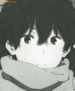 😦 Animé, Portrait, Garçon, Écharpe whatsapp sticker