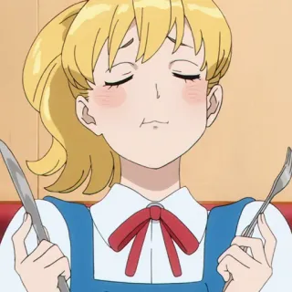 🥂 Anime, Ăn uống, Bữa tối, Đồ ăn, Dễ thương, Cô gái, Tóc vàng telegram sticker