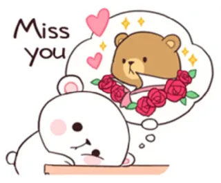 😔 Miss you love, bear, miss you, cute, romantic, cartoon telegram sticker