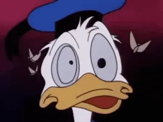 🤔 Donald Duck cartoon, disney, donald duck, shocked, scared, butterflies telegram sticker