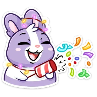 🥳 conejo, celebración, confeti, fiesta, lindo, festivo, dibujos animados, animal telegram sticker