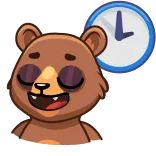 😌 ours, horloge, dessin animé, animal, endormi, fatigué whatsapp sticker