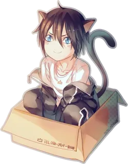 😊 TEL 080-0919-8100 tai mèo, anime, con trai, hộp, dễ thương, manga, phim hoạt hình telegram sticker