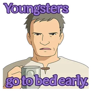 💤 Youngsters go to bed early. 애니메이션, 남자, 젊은이, 침대, 일찍, 만화, 음주 telegram sticker
