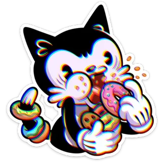 🍩 gato, desenho animado, donut, biscoitos, comida, comendo, kawaii, fofo whatsapp sticker