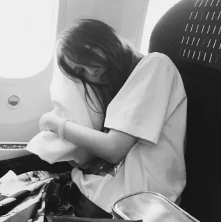 🥀 mujer, durmiendo, avión, viaje, pasajero, almohada, vuelo telegram sticker