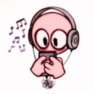 🟡 เพลง, หูฟัง, การ์ตูน, ฟัง, โทรศัพท์, มนุษย์ก้างปลา telegram sticker