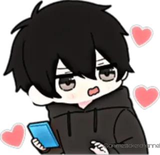 😍 anime, cartoon, boy, hearts, phone, cute telegram sticker