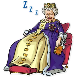 😴 Queen Elizabeth II Sullivan Reina, Elizabeth, Real, durmiendo, dibujos animados, siesta telegram sticker