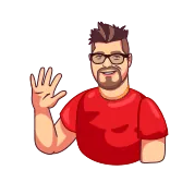 🖐 man, waving, greeting, cartoon, friendly, glasses, red shirt telegram sticker