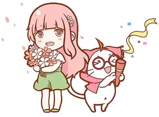 🥳 Anime, Cartone animato, Ragazza, Gatto, Carino, Fiori telegram sticker