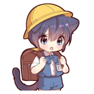 🍓 就実 gato, uniforme escolar, mochila, chibi, anime telegram sticker