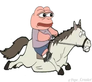 🐸 Pepe the Frog Pepe la Grenouille, Cheval, Meme, Dessin animé, Équitation, Culture Internet telegram sticker