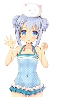 👋 anime, girl, cute, swimsuit, cat, cartoon telegram sticker