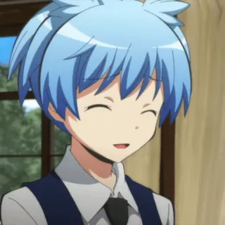 😊 Nagisa Shiota Assassination Classroom anime, cartoon, boy, character, blue hair, smile, cute telegram sticker