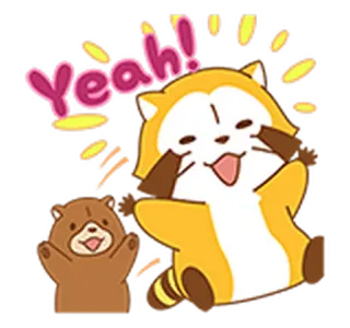 👏 Yeah! tanuki, procione, carino, kawaii, folklore giapponese, animale, felice, festa telegram sticker