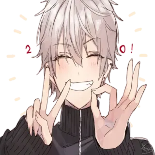 ✌️ 2! anime, boy, peace, smile, happy telegram sticker