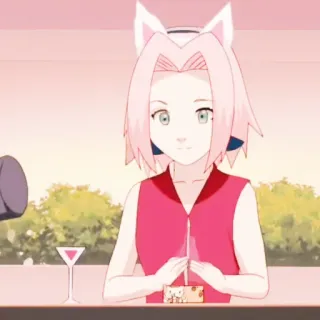 🌸 Sakura Naruto Anime, Cartoon, Pinke Haare, Katzenohren, Hello Kitty telegram sticker