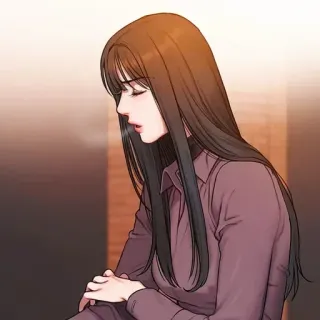 🥀 mujer, morena, pelo largo, camisa con cuello, anime, arte, manga telegram sticker