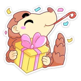 🎁 панголин, подарок, вечеринка, праздник, мультфильм, животное, презент whatsapp sticker