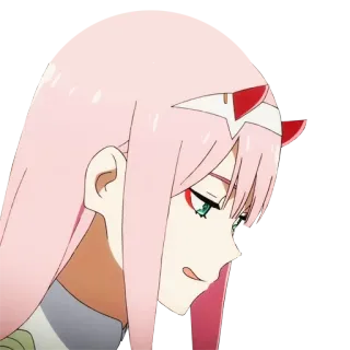🍯 Zero Two Darling in the Franxx Anime, Zero Two, Darling in the Franxx, Cartoon, Rosa Haare, Hörner telegram sticker