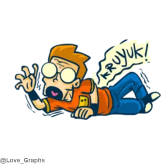😶 KRUYUK! cartoon, fall, scared, hurt, comic telegram sticker