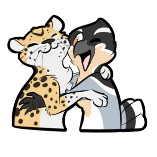 👭 animais, desenho animado, fofo, amizade, abraçando, leopardo, pássaro telegram sticker
