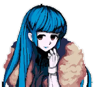 😊 anime, pixel art, capelli blu, personaggio, donna, ritratto telegram sticker