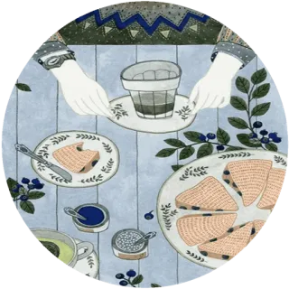 🌸 чай, сконы, стол, черника, иллюстрация, рисунок, руки telegram sticker