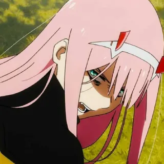 😡 Zero Two Darling in the Franxx 애니메이션, 제로투, 달링 인 더 프랑키스, 분홍 머리, 화난, 뿔, 몬스터 걸 telegram sticker