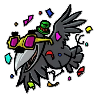 🤡 ворона, вечеринка, праздник, шляпа, очки, конфетти telegram sticker