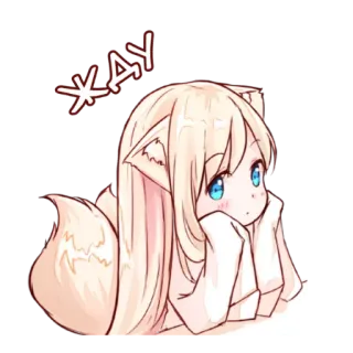 ⏳ ЖДУ anime girl, fox girl, waiting, cute, anime whatsapp sticker