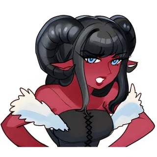 ☺️ demon girl, tiefling, horns, red skin, fantasy, character telegram sticker