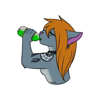 🥤 kat, anthro, drinken, groene vloeistof, cartoon, personage telegram sticker