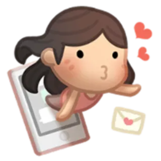 ✉️ liefde, cartoon, harten, kus, meisje, bericht, mobiel, communicatie telegram sticker