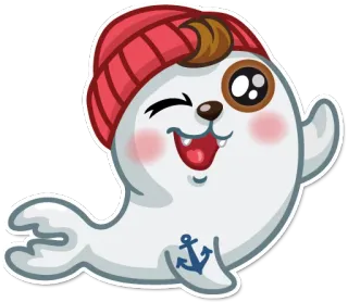 👋 anjing laut, hewan, kartun, imut, melambai, maritim, jangkar whatsapp sticker
