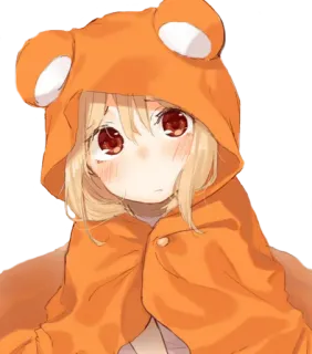 👀 อนิเมะสาว, น่ารัก, เสื้อฮู้ด, หมี, ตาสีแดง, ผมสีทอง telegram sticker
